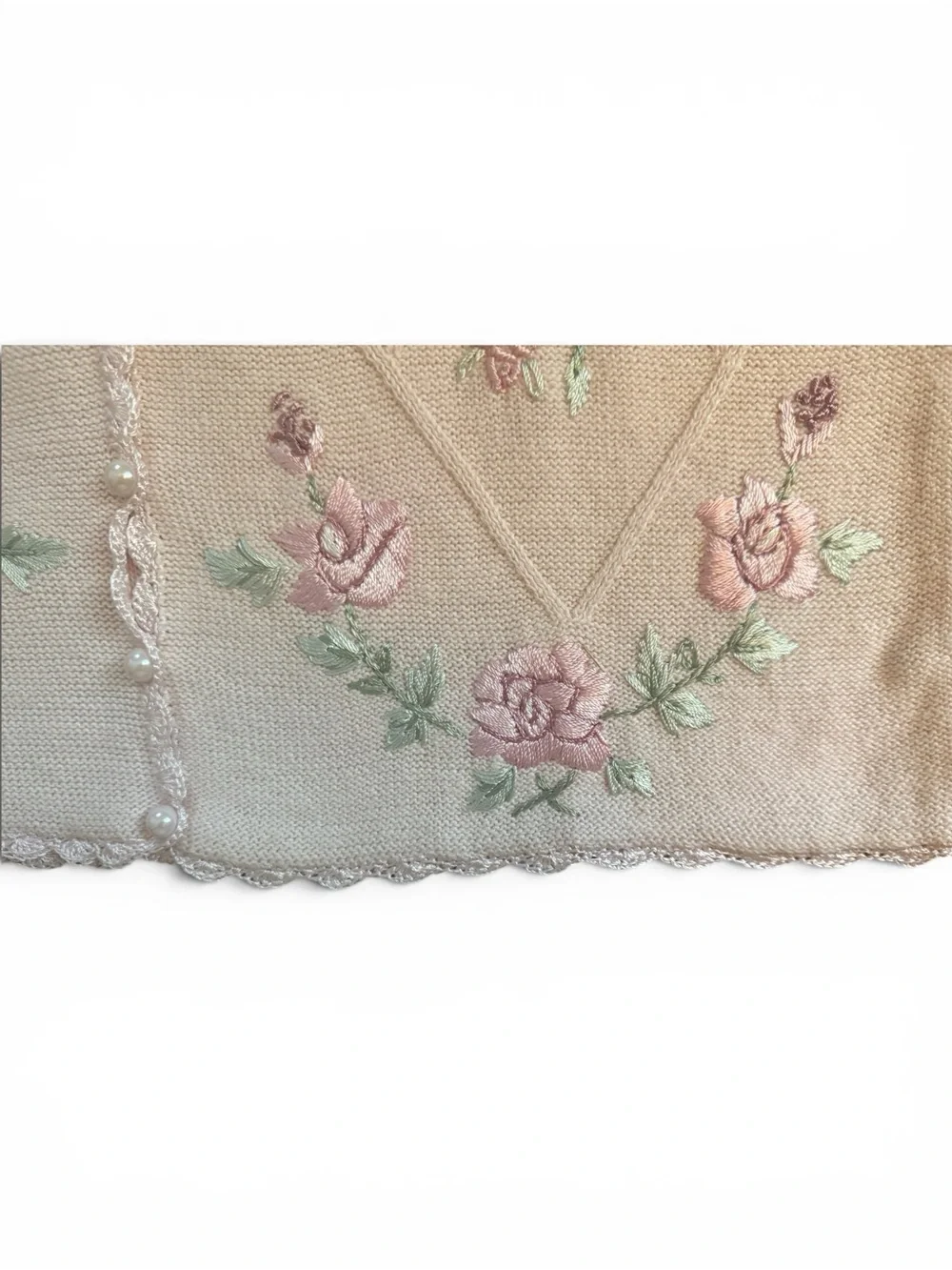 Vintage Bentley Embroidered Floral Ramie Cotton Cardigan Sweater L Cottagecore